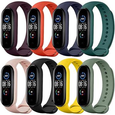 Imagem de O pino é de metal, Pulseiras de relógio TwiHill para Mi Band 5 2020, pulseira de silicone de estilo clássico Correia de relógio para Xiaomi Smart Band 5 (pacote de 8)