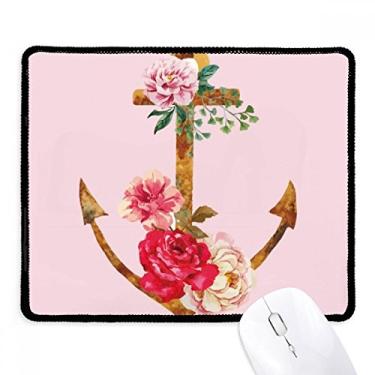 Imagem de Mousepad de borracha para jogos com borda costurada e âncora de rosa para aquarela