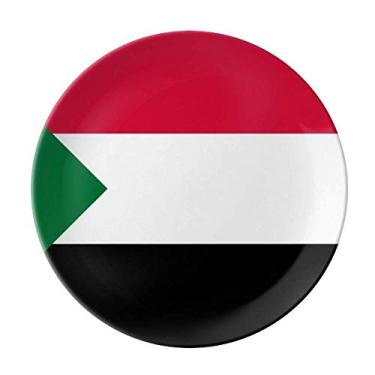 Imagem de Prato de porcelana decorativa com bandeira nacional da África do Sudão, Prato de jantar