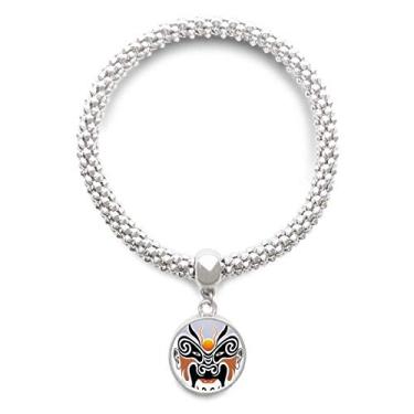 Imagem de DIYthinker Pulseira colorida de prata Huarongdao com cabeça facial de Pequim, joia com pingente ajustável