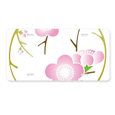 Imagem de DIYthinker Placa de licença japonesa fofa rosa Sakura decoração de carro acessório de aço inoxidável