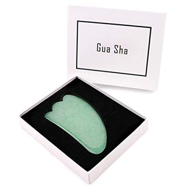 Imagem de Gua Sha – Ferramenta de rolo facial, quartzo rosa, massagem facial, jade natural, placa de pedras preciosas, rosto, pescoço, cuidados com a pele, raspagem, tratamento antienvelhecimento, terapia de spa, ferramenta de beleza natural com caixa de presente (verde)