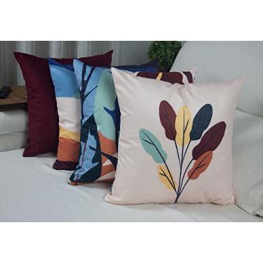 Imagem de Kit 4 Capas de Almofada Floral Suede Ziper Invisível (Flor Abstrato + Vinho - 45 x 45cm)