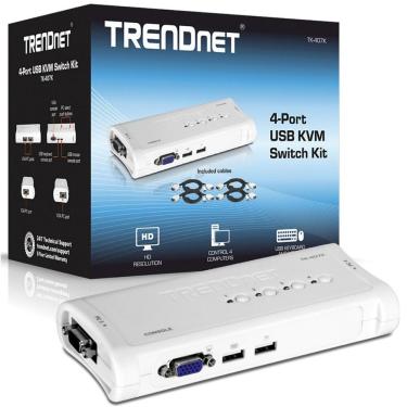 Imagem de Chaveador KVM TrendNet TK-407K - 4 computadores em 1 monitor, teclado e mouse - Cabos KVM Inclusos