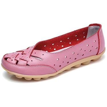 Imagem de Fangsto sapato feminino de couro bovino sapato mocassim sem salto sandálias sem cadarço, rosa, 6