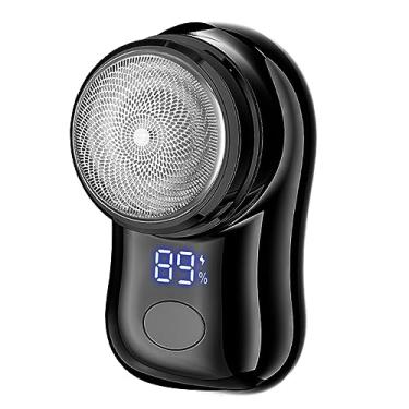 Imagem de Milageto Mini barbeador para homens Aparador de barba recarregável cabeça lavável fácil de usar compacto rosto depilação barba navalha para camping home office, PRETO