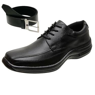 Imagem de Sapato Social Masculino de Amarrar Casual em Couro Ortopédico + Cinto Cor:Preto;Tamanho:46;Gênero:Masculino
