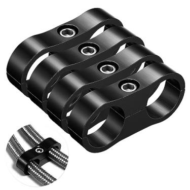 Imagem de - Braçadeira separadora de mangueira 12AN – Grampos de montagem de linha de combustível, 4 peças/pacote com adaptador de encaixe de mangueira de alumínio preto, ótimo para mangueira de linha de combustível 3/4, linha de freio, mangueira de óleo, tubo de água e linha de gás