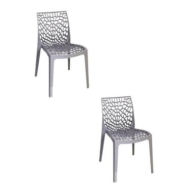 Imagem de Kit 2 Cadeiras Vazada em Polipropileno Gruvyer Fratini Móveis Cinza