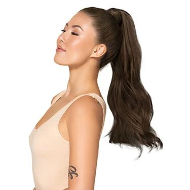 Imagem de WENNALIFE Extensão de cabelo de rabo de cavalo, 40 cm, 80 g, aplique de rabo de cavalo marrom chocolate, grampo de cabelo humano em volta do cabelo humano Remy extensões de cabelo humano real