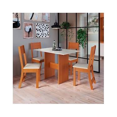 Imagem de Mesa de Jantar Retangular Indekes Orquídea com 4 Cadeiras e Assento Estofado - Freijo/Off White