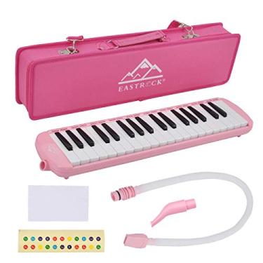 Imagem de EastRock Teclado de instrumento melódica de 37 teclas, estilo piano soprano, com bocal, conjuntos de tubos e bolsa de transporte para crianças, iniciantes, adultos, presente rosa