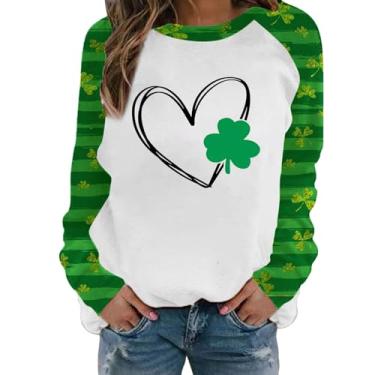 Imagem de Elogoog Moletons femininos do Dia de São Patrício Plus Size com estampa de trevo de trevo e manga comprida, camisetas verdes regulares com gnomos, Prata #1, G