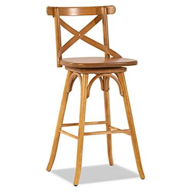 Imagem de Rio Madeira, Banqueta Alta Giratória Espanha com Encosto em Madeira Maciça Mel