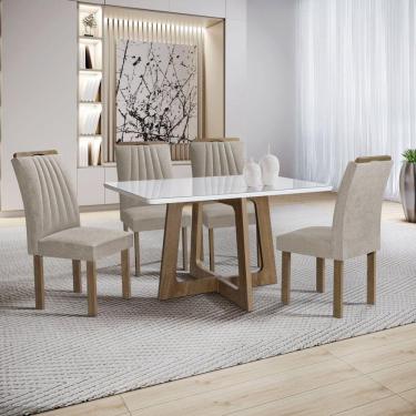 Imagem de Conjunto Mesa Arizona 120cm com 4 Cadeiras Arizona Tampo Smart Plus com Vidro Chocolate/Off White/Bege Claro
