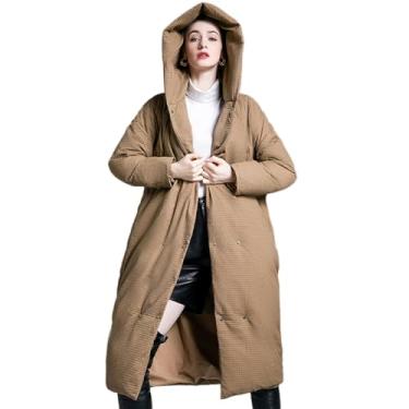 Imagem de KuViez Jaqueta de inverno, jaqueta feminina leve à prova de vento na altura do joelho, casaco frio e quente ao ar livre, Marrom, G