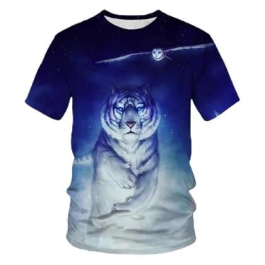 Imagem de Camiseta esportiva casual 3D estampa de tigre manga curta animal verão verão camiseta masculina gola redonda, Amarelo, G