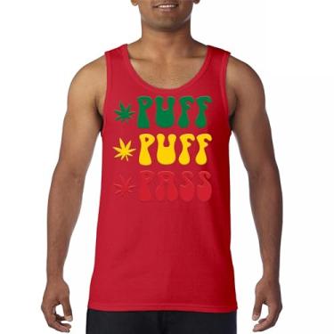 Imagem de Regata Puff Puff Pass 420 Weed Lover Pot Leaf Smoking Marijuana Legalize Cannabis Funny High Pothead Camiseta masculina, Vermelho, XXG