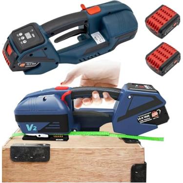 Imagem de CNAOHGHN Máquina de cintar elétrica automática completa com 2 baterias, ferramenta de embalagem de exibição digital portátil para correia PP PET de 10-16 mm, cintagem automática de fusão