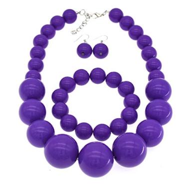 Imagem de We We Colar de pérolas grossas para mulheres, conjunto de colar e brincos de pérolas falsas grandes dos anos 20, conjunto de bijuterias para festa de formatura, Zinco, Sem Pedra Preciosa