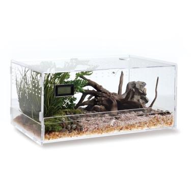 Imagem de WBHONGHUI Terrário de habitat de réptil transparente de acrílico com trava, perfeito para anfíbios e invertebrados como aranhas, sapos, etc. (Horizontal grande)