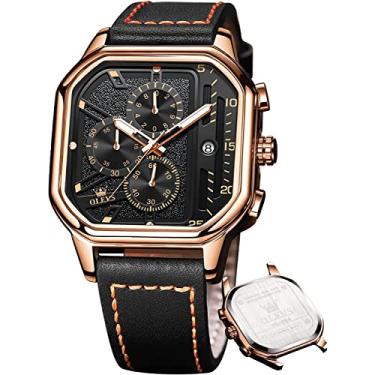 Imagem de OLEVS Relógios masculinos de quartzo, cronógrafo, de couro, moderno, à prova d'água, luminosos, casuais, quadrados, relógios de pulso, Preto - 2, relógio masculino preto, relógio de pulso preto