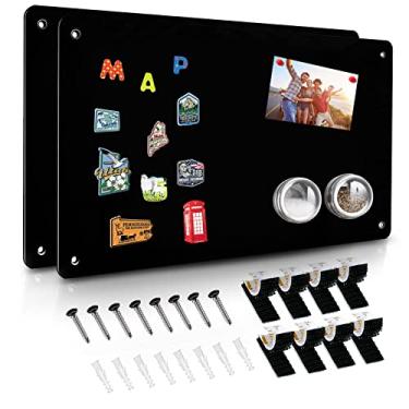 Imagem de Pacote com 2 placas magnéticas pretas, 45 cm x 30 cm para exibir notas magnéticas, poesia, fotos, adequado para parede, geladeira, armário, etc., vem com 8 peças de fita de bloqueio duplo e parafusos