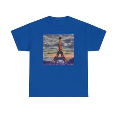 Imagem de Torre Eiffel ao pôr do sol - Camiseta unissex de algodão pesado, Royal, M