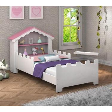 Imagem de Mini Cama Castelo Encantado Branca Rosa Com Colchão - Mais De Casa