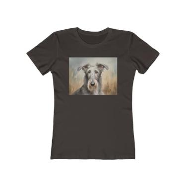 Imagem de Scottish Deerhound Camiseta feminina justa de algodão torcido, Chocolate escuro sólido, G