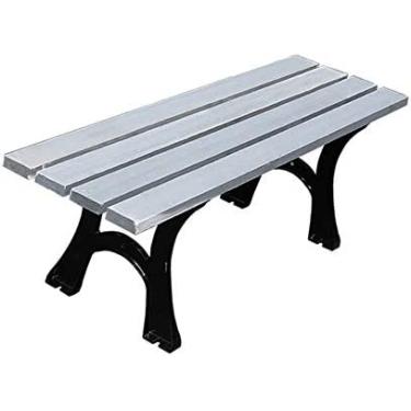 Imagem de Banco de jardim com terraço de 3 lugares Banco de pátio externo, banco de parque com estrutura de metal e assentos de madeira maciça resistentes à corrosão, banco externo resistente às intem