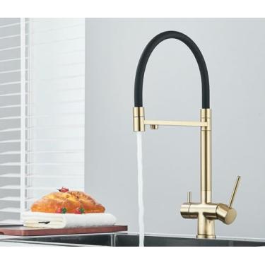 Imagem de Ouro escovado torneira do filtro de água da cozinha bico duplo puro misturador de água potável rotação torneiras purificação de água, ouro escovado b