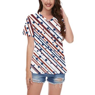Imagem de TMSD Camiseta feminina 4th of July EUA Flag Memorial Day gola V Dia da Independência, Listra de estrela branca, M