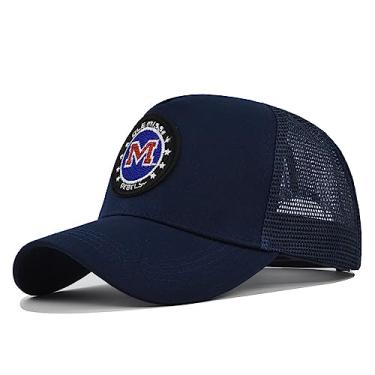 Imagem de Boné de beisebol bordado alfabeto M bordado com ponta de malha boné ajustado boné bordado personalizado aba curva chapéu de sol, Cm553-3 Azul-marinho, Tamanho Único