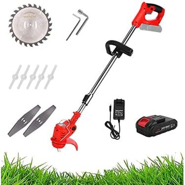 Imagem de Aparador de grama elétrico sem fio 24V 13000Rpm Cortador de grama elétrico portátil sem fio Cabeça de máquina ajustável Haste telescópica com lâmina de substituição para jardinagem ao ar liv