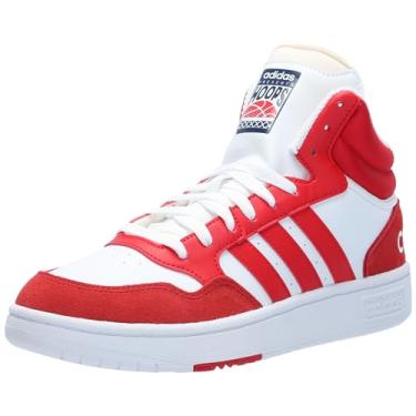 Imagem de adidas Tênis masculino Hoops 3.0 Mid, Branco/Better Scarlet/Better Scarlet, 40