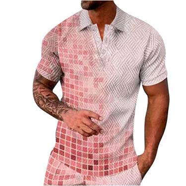 Imagem de Camisetas masculinas de gola alta para homens manga curta simples verão outono 2024 na moda Y2K, W-597 Rosa, 4G