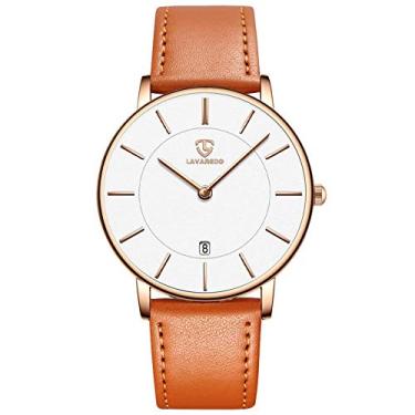 Imagem de BEN NEVIS Relógio masculino, relógio de pulso minimalista, moderno, simples, analógico, data, com pulseira de couro, 08 - Laranja, branco, Minimalista