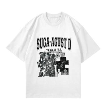 Imagem de Camiseta Su-ga Album Agust D, camisetas soltas k-pop solo unissex camiseta estampada com suporte de mercadoria camiseta de algodão, Branco, 3G