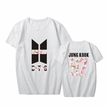 Imagem de Camiseta K-pop J-Hope Jin Jungkook Jimin RapMonster Su-ga V Unissex Camiseta Estampada Camiseta de Algodão Merch, Branco 7, GG