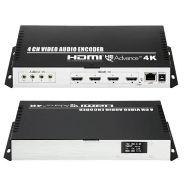 Imagem de ORIVISION Codificador de vídeo HDMI 4 canais 4K H.265 264 MJPEG com tela, saída máxima de 16 transmissões, áudio extra HTTP RTSP RTMP RTMPS SRT UDP RTP IPTV codificador de vídeo para transmissão ao
