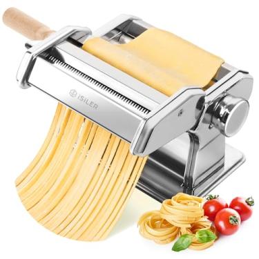 Imagem de Máquina de Macarrão ISILER com 9 Ajustes de Espessura, 150 Rolos, Cortador para Macarrão, Espaguete, Fettuccini, Lasanha - Prata