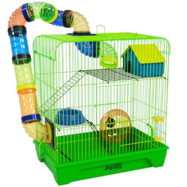Imagem de Gaiola Hamster 3 Andares Colorida com Casa Tubos e Rodinha (Verde)