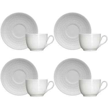 Imagem de Jogo 4 Xícaras de Café com Pires 75ml em Porcelana Chevron Germer Branco