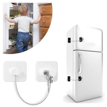 Imagem de Kit 2 Fechadura de alça de armário para prova de bebês trava de segurança de porta de geladeira trava de gaveta de segurança para crianças gavetas de armário de freezer janela de porta chave (Branco)