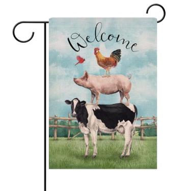 Imagem de Dyrenson Welcome Summer Rooster Pig Cow Cardinal Farm Decorative Garden Flag, Country Yard Outside Decoration, Spring Farmhouse Outdoor Small Decor 12x18