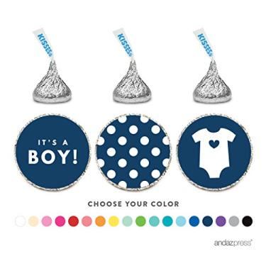 Imagem de Andaz Press Trio de etiquetas de gota de chocolate, serve para Hershey's Kisses, chá de bebê menino, azul marinho, pacote com 216