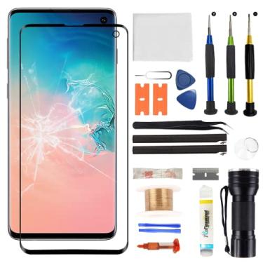 Imagem de Zgxhga Substituição de tela de vidro frontal para Galaxy S10 - compatível com Samsung Galaxy S10 G973 Series 6,1 polegadas e kit completo de ferramentas de reparo (sem tela OLED e toque digitalizador)