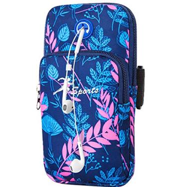 Imagem de WATACHE Bolsa esportiva universal, unissex, braçadeiras, exercícios, corrida, academia, braçadeiras, suporte para celular, capa com orifício para fone de ouvido para iPhone, nº 6 azul