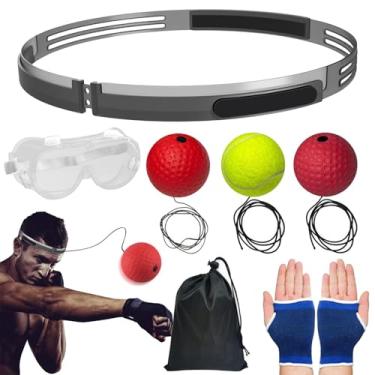 Imagem de Conjunto de faixa de reflexo de boxe, bola de reflexo de treinamento de boxe, Conjunto de bola de treinamento de boxe interativo vestível, Conjunto de bola de perfuração com faixa de cabeça ajustável,